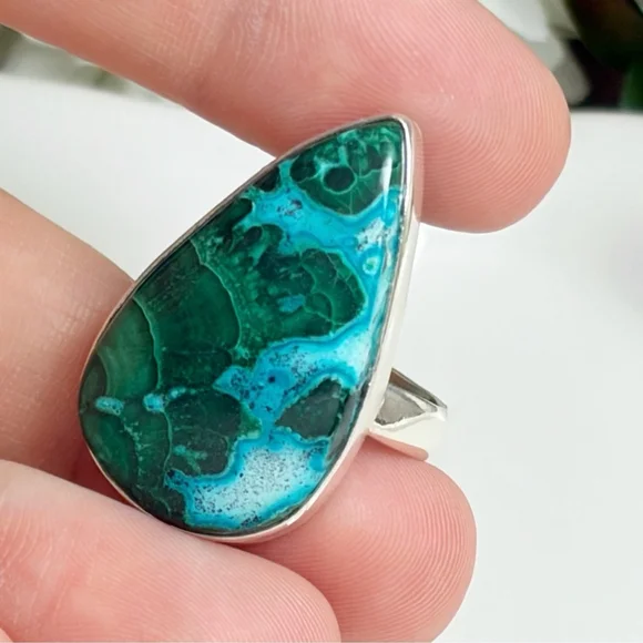 Malachite Chrysocolla Ring Size 8 1/4 8.25 Pure Sterling Silver 925 Southwest - Picture 5 of 9